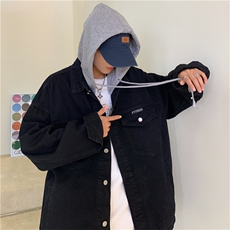 假两件连帽外套男春秋新款潮牌宽松牛仔衣服ins港风夹克JK8063-75，男装夹克，星座1008