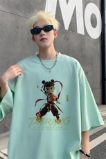 哪吒港风抖音直播宽松美式260克批28短袖220克纯棉T1825特P18，男装T恤，电商C408(原B339-1)