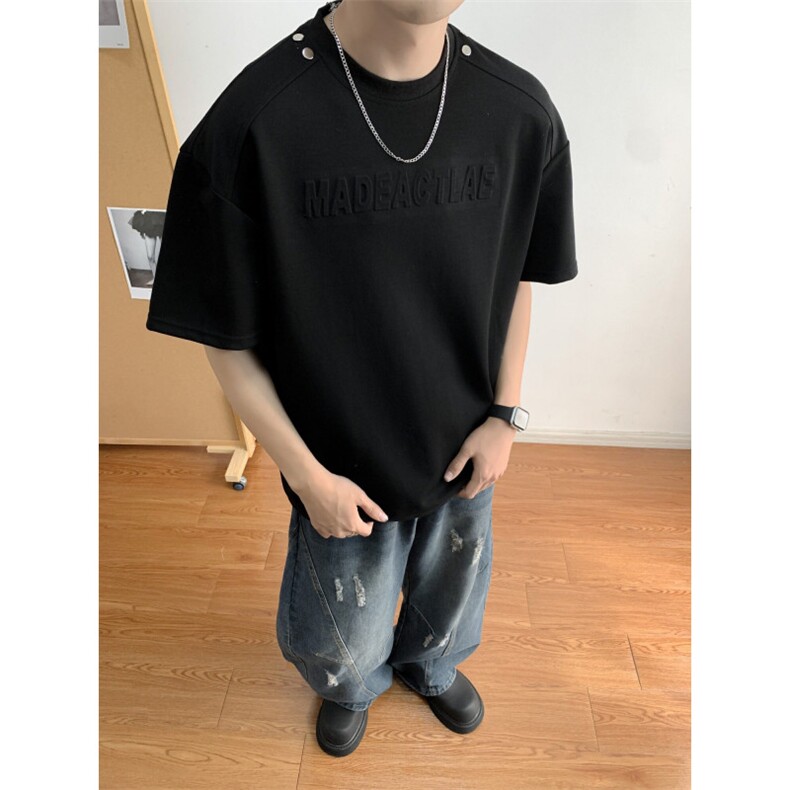 抖音高品质夏款男短袖T恤纯棉字母钢印铆钉宽松T恤衫T227P40,男装T恤,星座1013-1