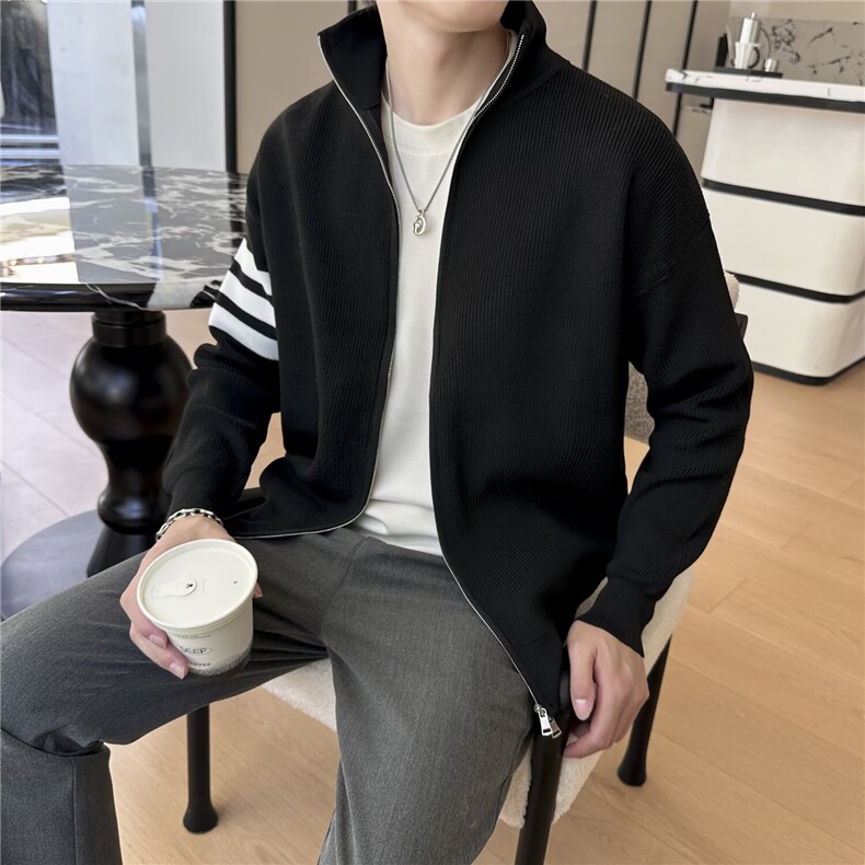 立领针织外套男款秋冬季休闲时尚卫衣潮流夹克上衣男8255P58,男装夹克,星座410-2