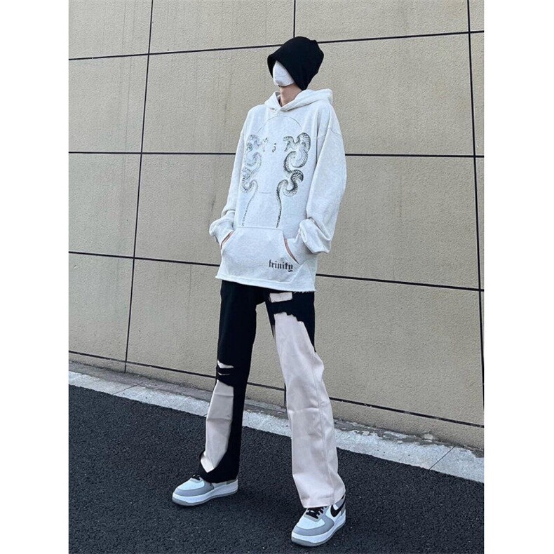 KN7026HH-特P47 美式高街vibe撞色拼接牛仔裤男女小众设计感图片