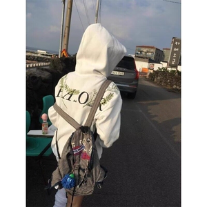W9243-P70 网图现货 春季新款美式高街刺绣花卉连帽卫衣宽松上衣图片