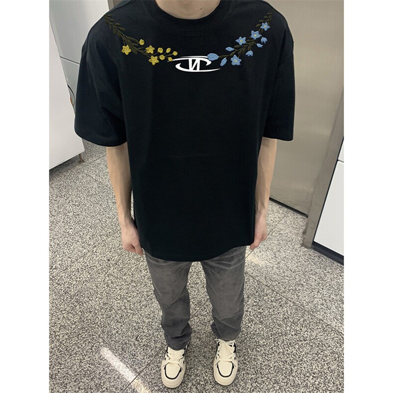 万针全刺绣解构设计260克重磅双纱纯棉高品质美式高街短袖T恤特33,男装T恤,电商A486