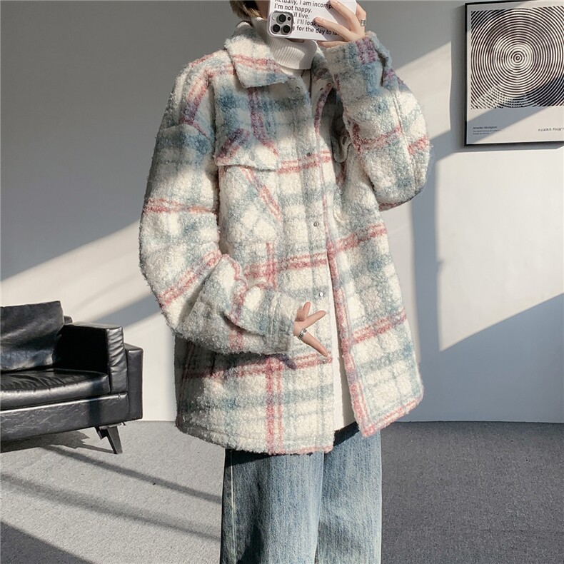 粗花呢格纹棉服复古大码夹棉加厚小香风毛圈格子呢外套LF101特P95,男装棉衣,电商B215