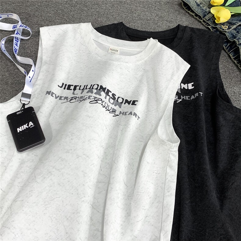 主推款250克重磅砂洗美式背心天丝棉冰感坎肩T恤JF509特P35控55,男装T恤,电商A422-1