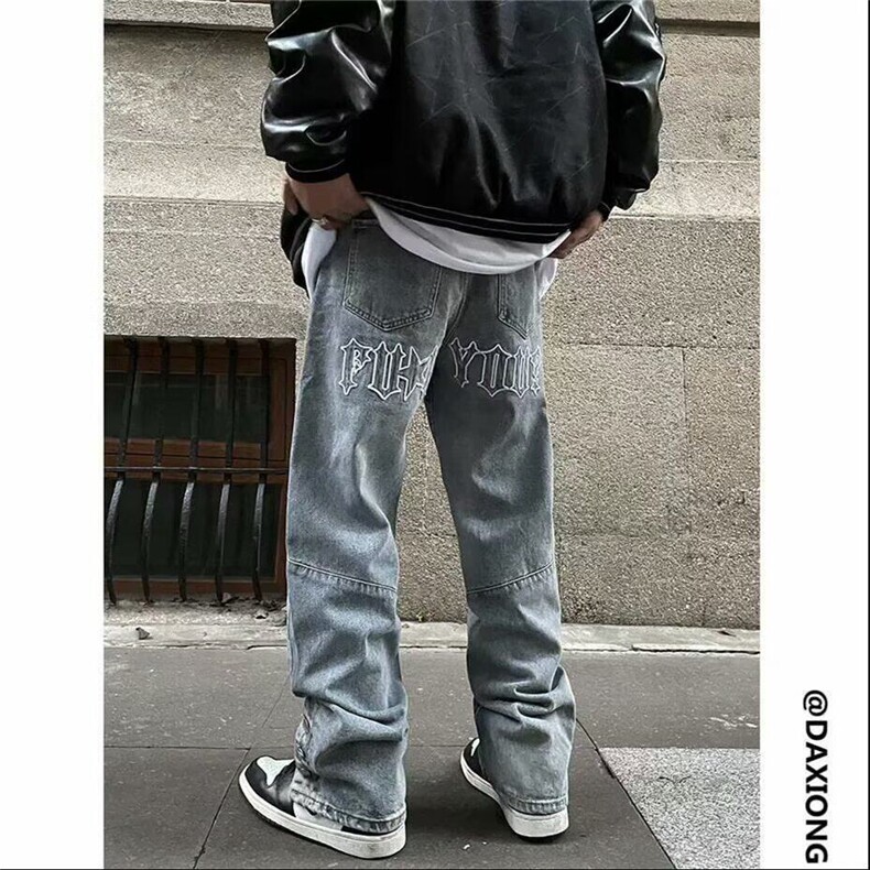 排扣牛仔裤潮牌男装做旧高街直筒宽松夏季薄款hiphop美式破洞裤子,男装牛仔裤,星座506A