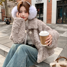 浅灰色秋冬皮毛一体外套女仿水貂绒休闲上衣2C353--715#P190K278，女装短外套，2C353