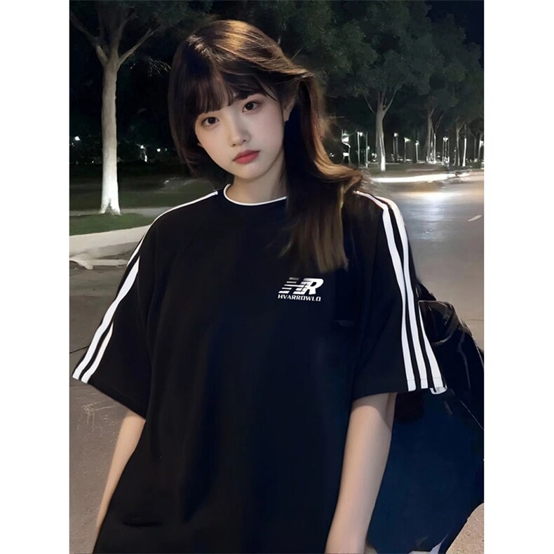 抖音得物高品质二开240克宽松纯棉美式潮牌三条杠织带短袖T恤,男装T恤,电商A486-1