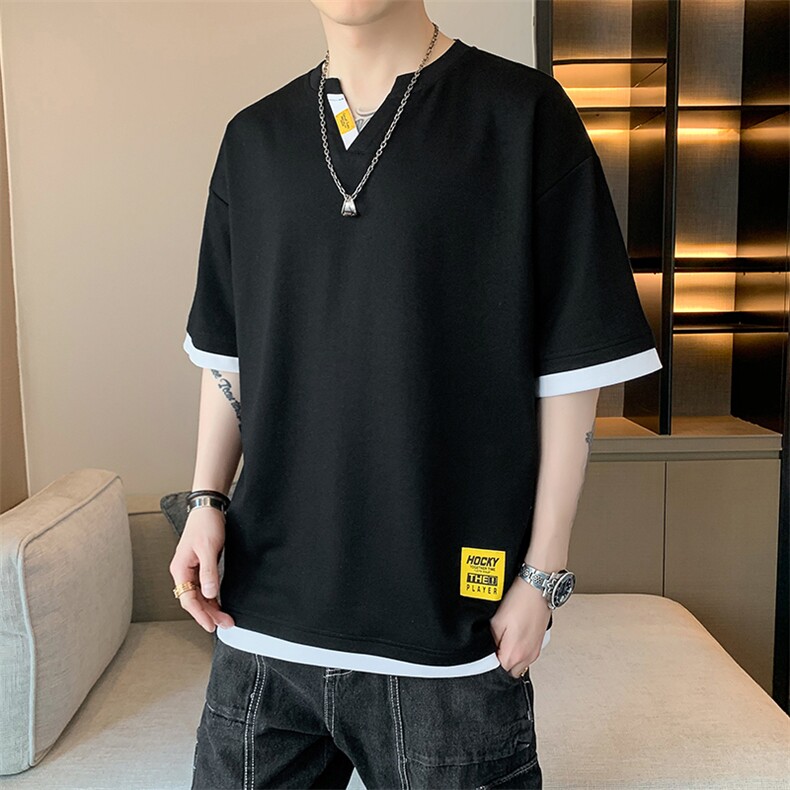 冰氧仿棉短袖店主风夏季T恤休闲百搭假两件男上衣TC3153-P28控48,男装T恤,星座717