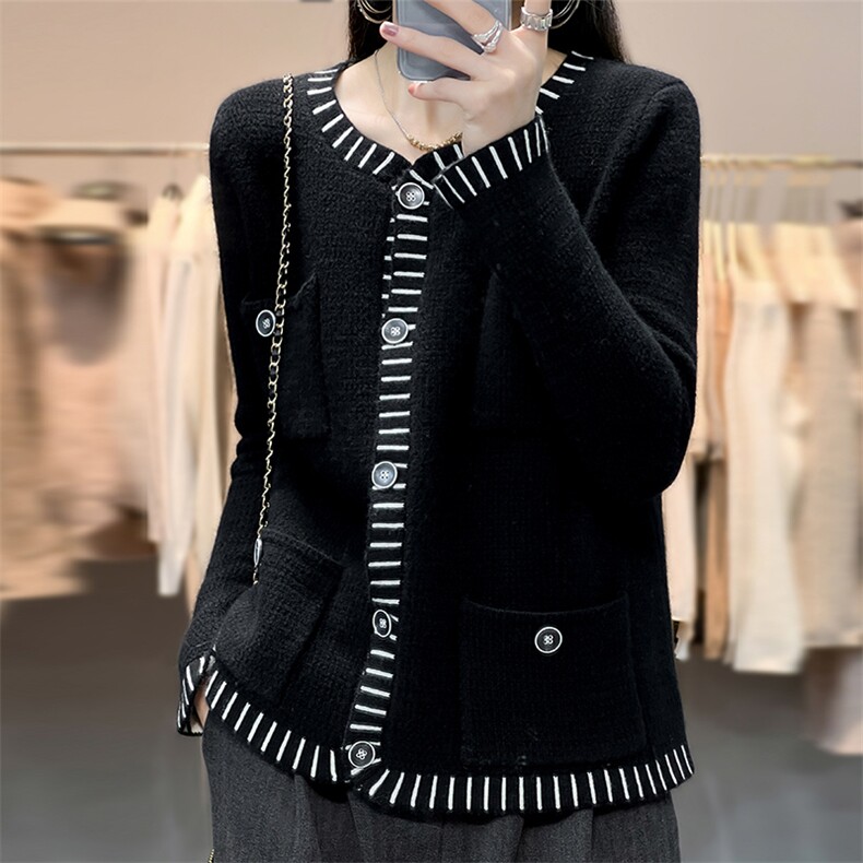 秋冬新款女圆领外搭纯色韩版毛衣外套显瘦羊毛开衫,女装羊毛衫,恩泰羊绒