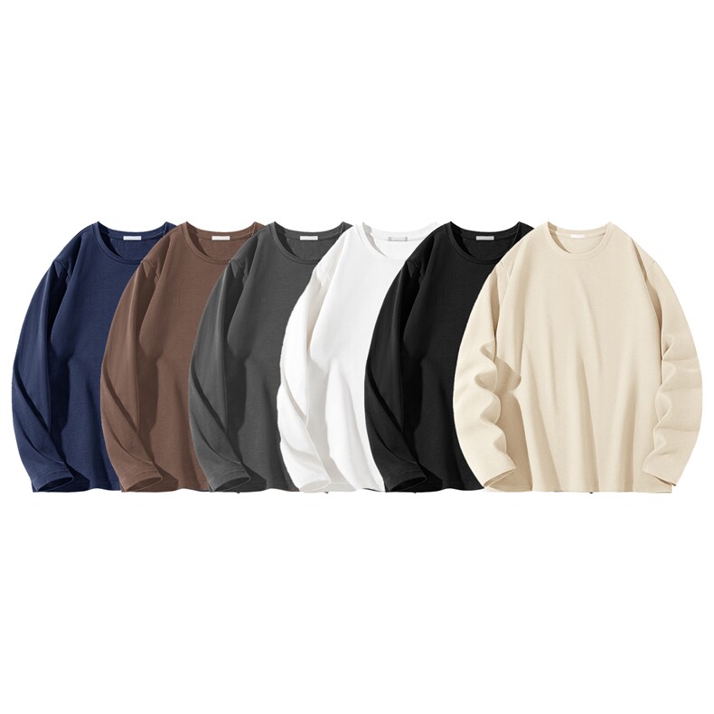 抖音得物高品质260克重磅精梳德绒保暖长袖T恤纯色打底针织衫DR00，男装T恤，电商A486