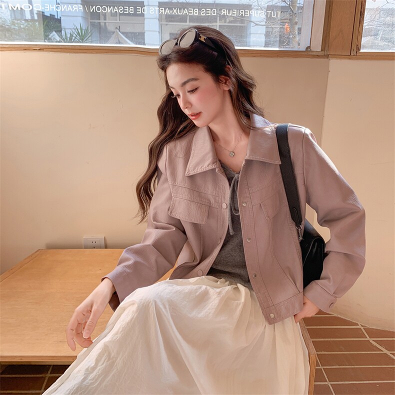 新款主推莫萘紫皮衣外套2C129-2707-P155-K248,女装短外套,2C129