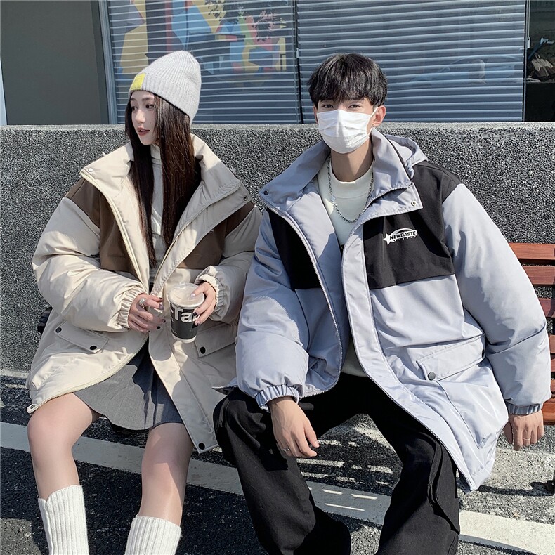 EQ343冬季连帽工装棉衣外套男拼接撞色情侣装棉服2024新款,男装棉衣,电商C306-1