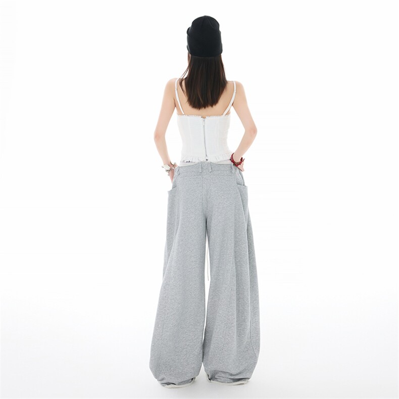 美式抽绳卫裤男女2025新款垂感宽松阔腿裤休闲直筒长裤YD9054-P75,男装休闲裤,星座509