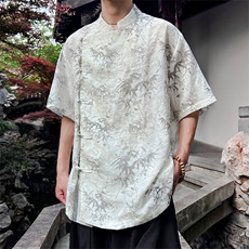 风格现货男士大码风格中式衬衫立领盘扣上衣CS35-P65，男装衬衫，电商A021