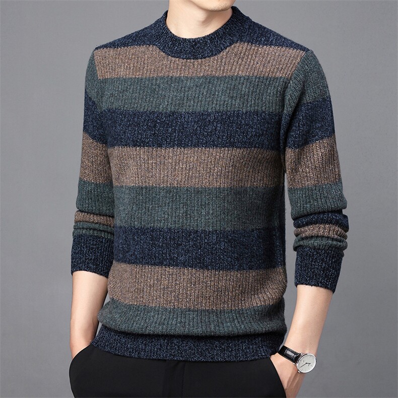 CM61017钱塘2020-2中年男士条纹百搭冬季厚款新款羊毛衫P160,男装针织衫/毛衣,钱塘207-2