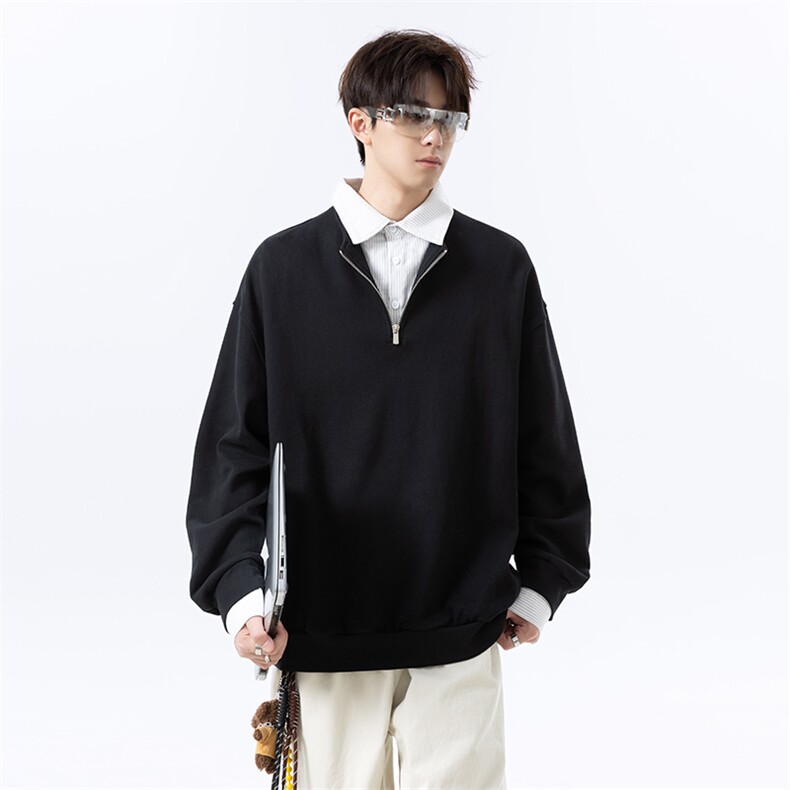 高克重格子条纹拉连V领时尚假两件拼接大码卫衣XZ301AWY2508,男装卫衣,星座301A