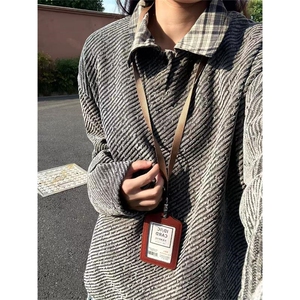 重磅粗花针织拼接翻领卫衣男春秋潮牌美式复古宽松高级感休闲外套图片