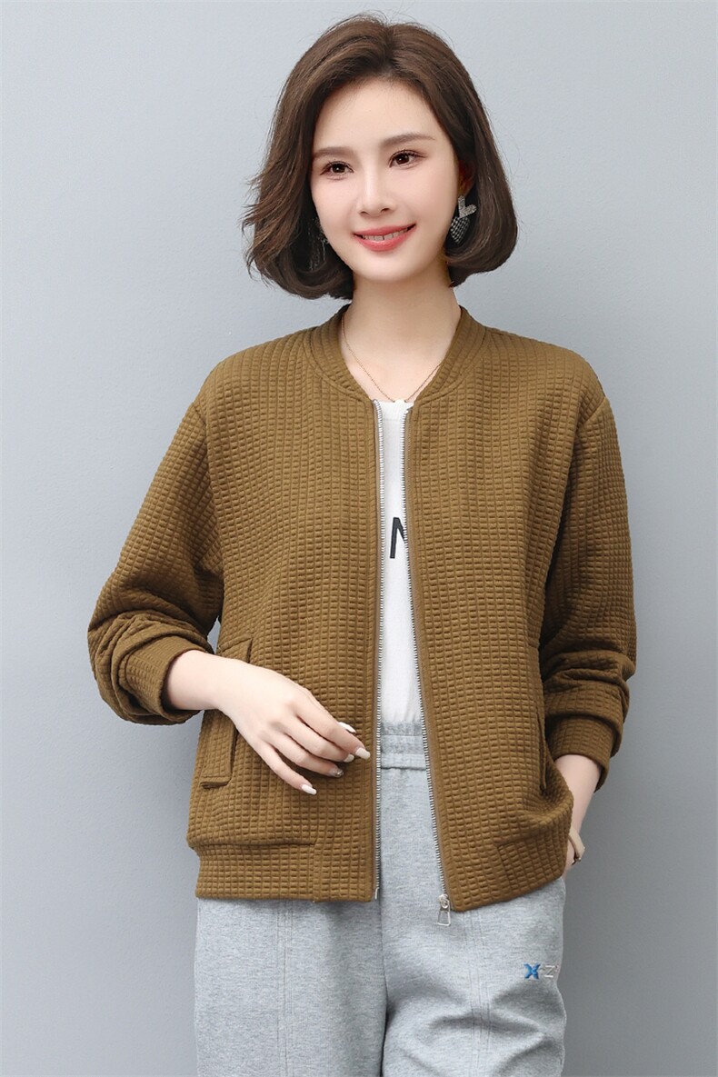 卫衣外套女春秋2023新款华夫格短款开衫棒球服大码宽松休闲薄上衣,女装短外套,涵誉