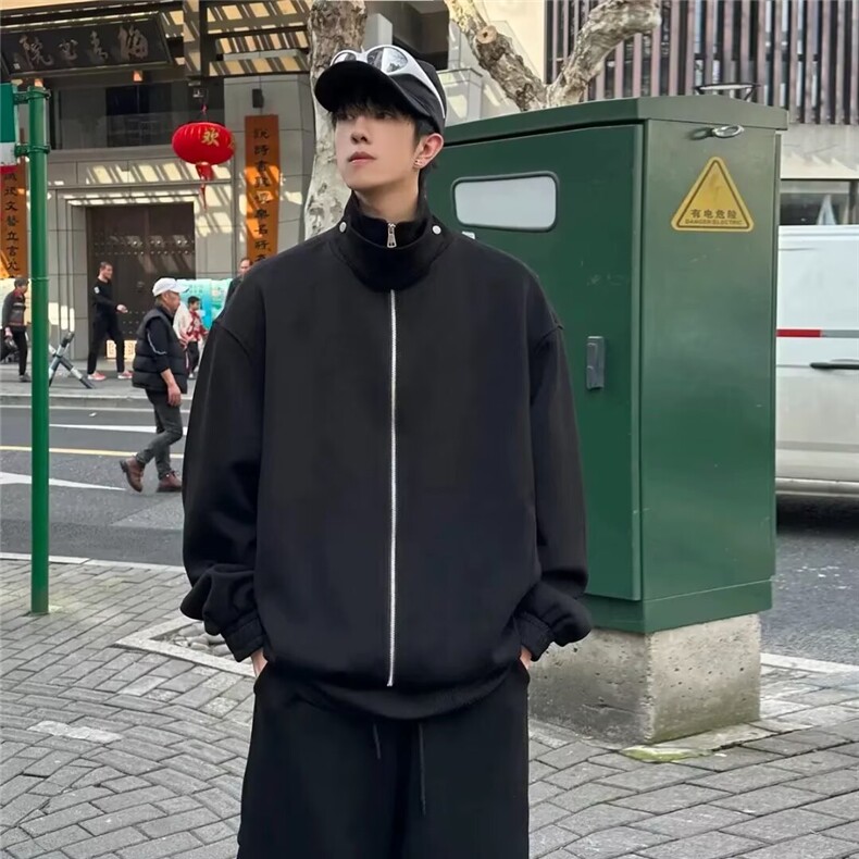 Q30-P67韩系时尚小众高级感休闲运动套装男格雷系穿搭宽松卫衣，男装休闲套装，电商B323A