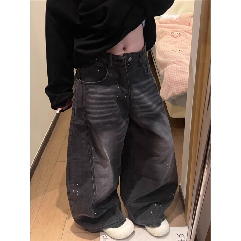 美式复古高街水洗泼墨弯刀牛仔裤男女设计感阔腿裤LN60977-P52,男装牛仔裤,星座1008