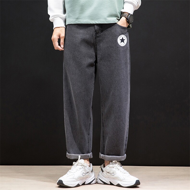 NK46008-P45加绒-P55百搭牛仔裤男士宽松九分裤男直筒裤子男,男装牛仔裤,电商A040A