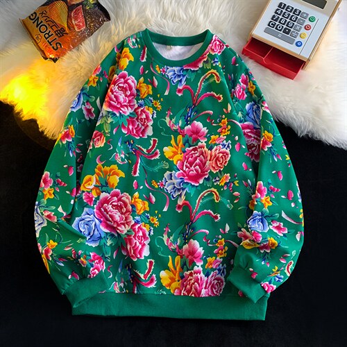 B203常规圆领大花大码卫衣外套男春装休闲黑红色套头衫潮团队服潮，女装短外套，星座115A-1