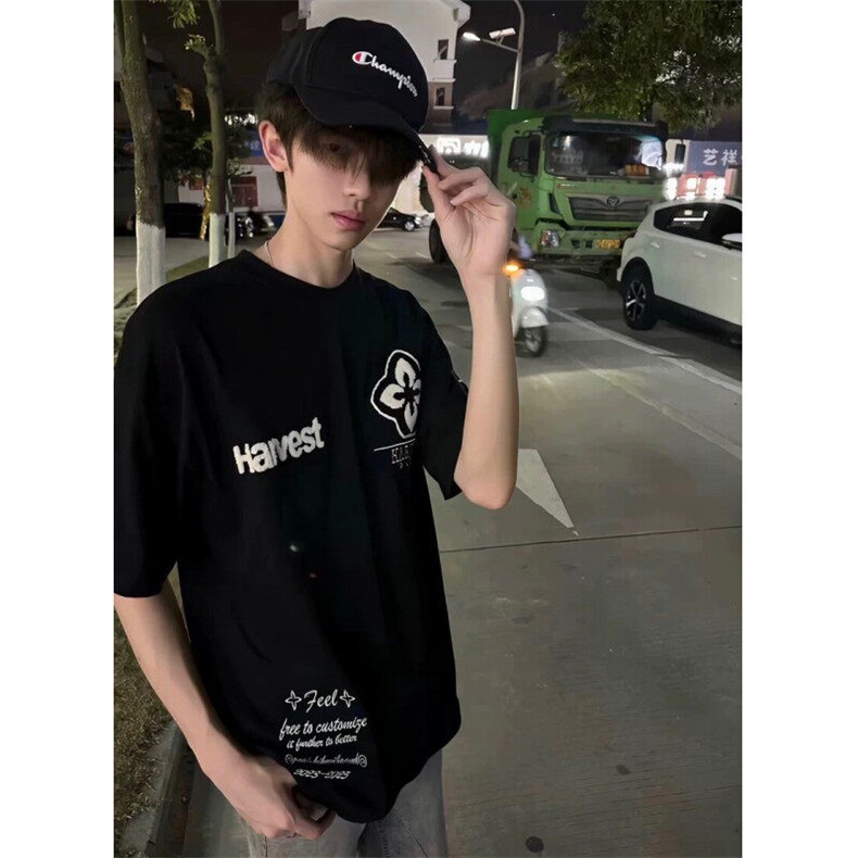 M528-P35复古高街时尚潮流痞帅炸街学院风短袖T恤男女同款,男装T恤,星座617A-1（原B318A）