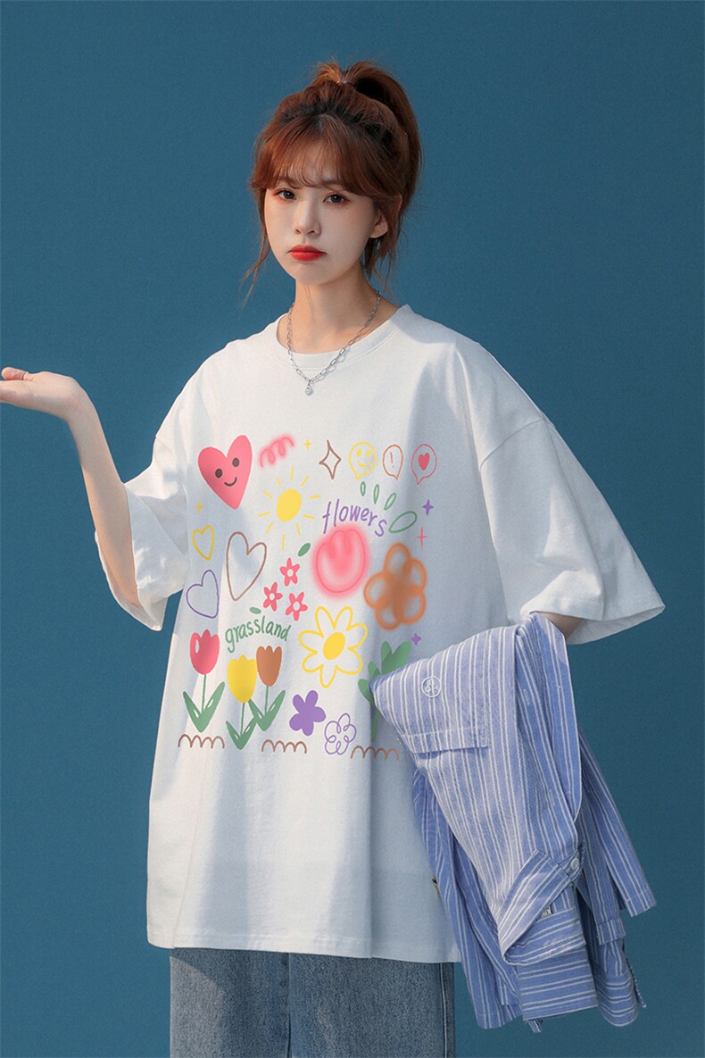 中性夏季新款潮流印花情侣宽松百搭ins短袖T恤T1048P25控38,男装T恤,A247A