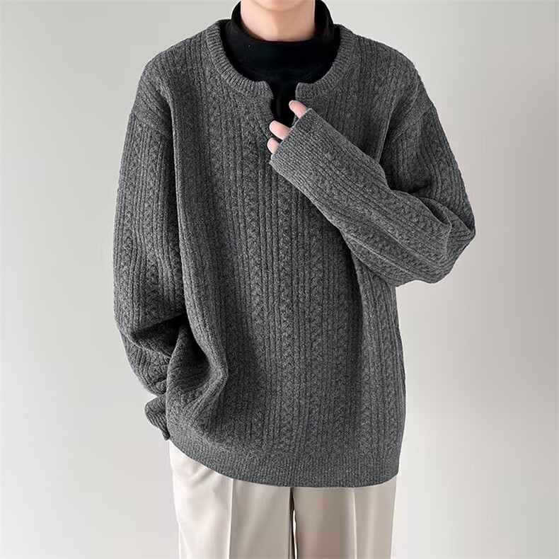 纯色小v领毛衣男秋冬新款休闲慵懒风编织感针织衫-A1819TP55控88,男装针织衫/毛衣,电商B241