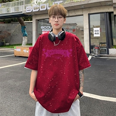 可48小时发货支持抖音得物来样二开美式满天星亮片短袖T恤MTX668，男装T恤，电商A486-1