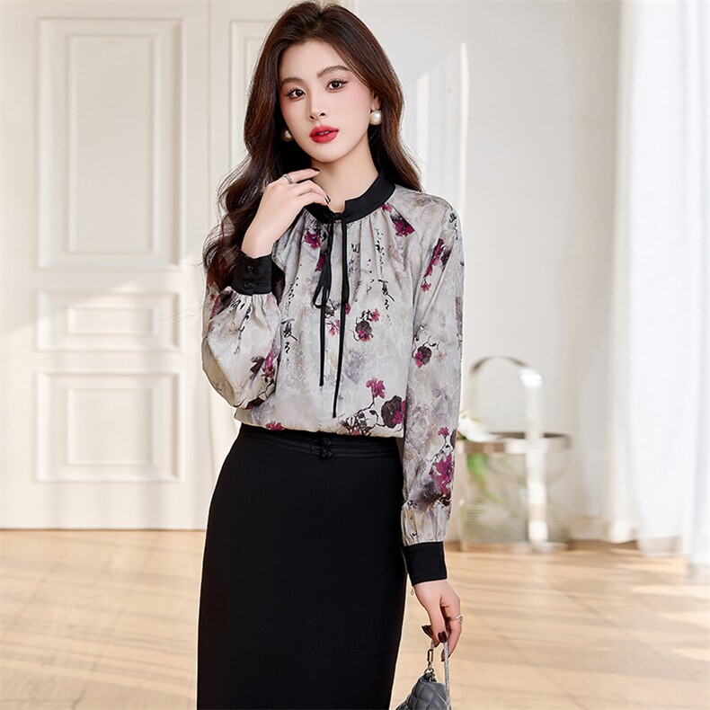 《现货新品》缎面提花领口绑绳设计时尚套裙两件套,女装套装/套裙,魅丽静蓝