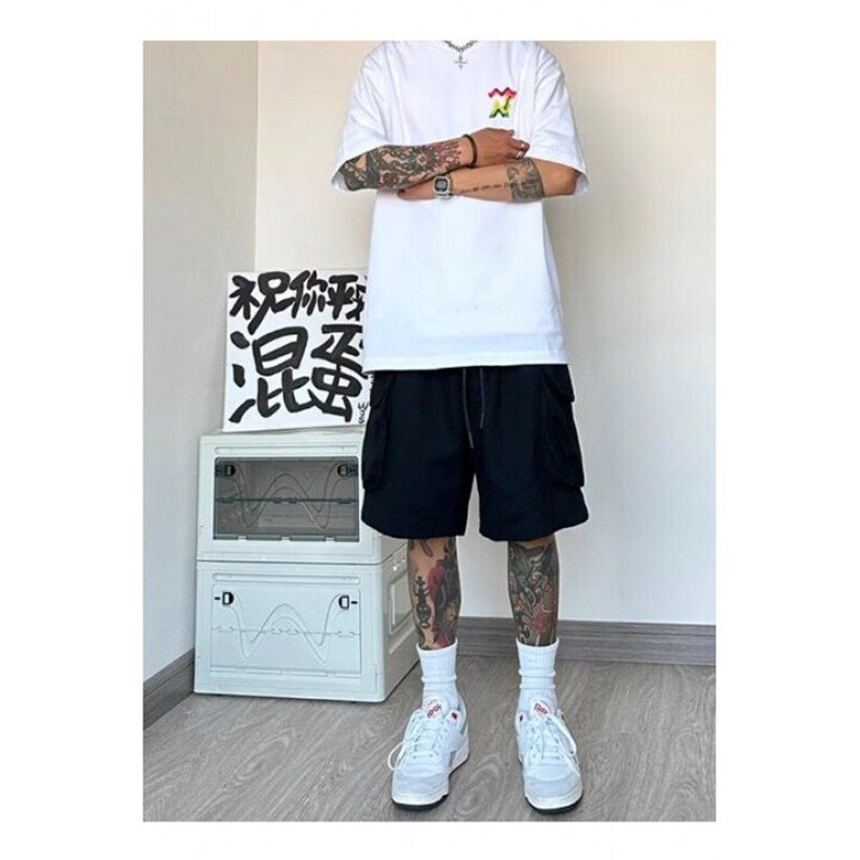 胖胖哥短裤男士潮牌美式夏季休闲五分裤运动工装宽松大码胖子裤子,男装牛仔裤,星座603-2
