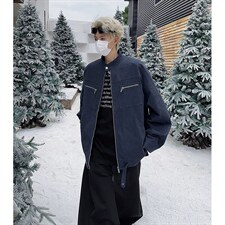 26春装高品质老钱风立领夹克外套男女美式潮牌拉链工装风宽松上衣，男装夹克，电商A486