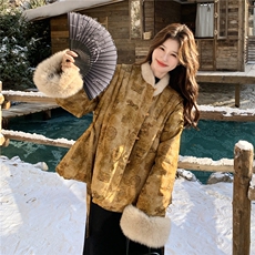 毛绒拼接新中式风羽绒服2025新款深冬超好看洋气设计感90绒外套，女装羽绒服，2C159