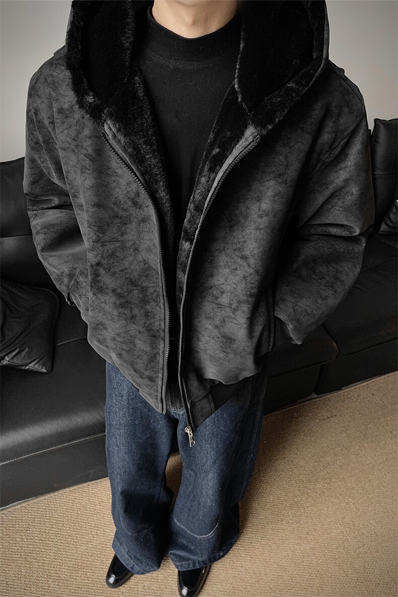 冬季连帽pu皮加绒皮棉衣座山雕男装加绒连帽棉服情侣外套S533特90,男装皮衣,电商A233-1