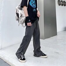 牛仔裤青春流行男简约宽松直筒水洗中腰潮长裤NV102P45图片