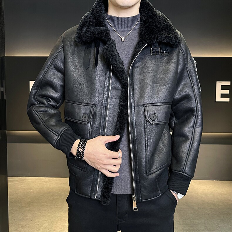 冬季加厚皮毛一体男皮衣机车外套潮款屌款上衣B317/2530/P205,男装皮衣,电商B317