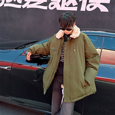 冬季羊羔拼接可翻棉衣男日系潮流户外保暖工装棉服MF286-P79，男装棉衣，星座412-3