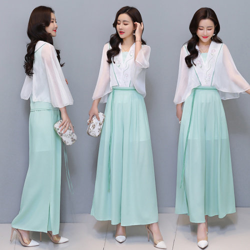 芷墨原创时尚改良汉服飘逸上衣阔腿裤两件套装茶服，女装婚纱/旗袍/礼服，芷墨服饰