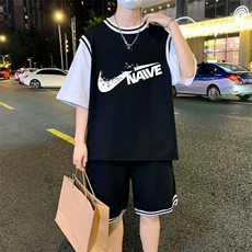 夏季新款短袖T恤港风套装青少年纯棉篮球服潮男装TZ391P60控89，男装休闲套装，电商A086