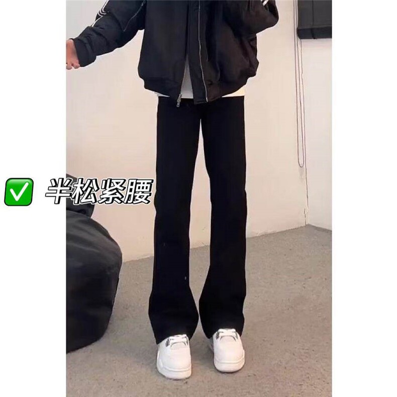 美式柳叶弯刀牛仔裤男春秋季潮牌cleanfit弹力修身阔腿微喇长裤子图片