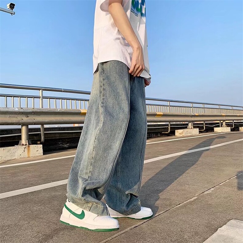 欧美vibe裤子高街潮牌牛仔裤男设计感宽松直筒美式阔腿裤NK21-P48,男装牛仔裤,星座1008-1