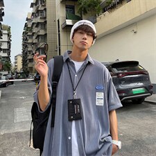 1港风情侣贴布衬衫大码M-5XL网红潮短袖衬衫男DCS7813P45控68，男装T恤，星座226-2