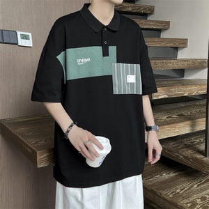 C401-P30 夏季新款撞色条纹短袖POLO衫男设计感帅气翻领T恤 现货图片
