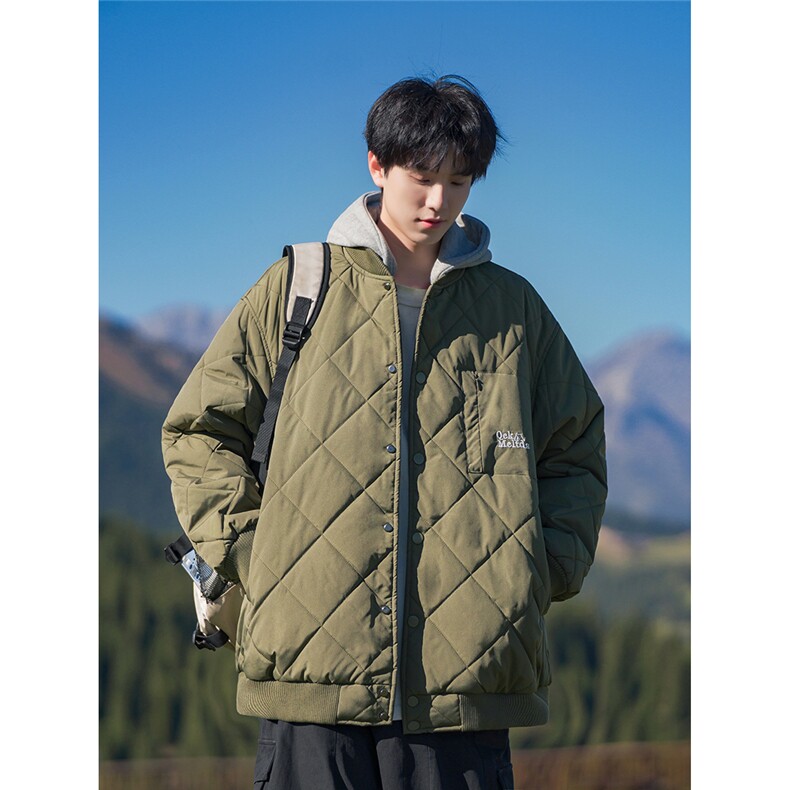 618B-1KK28冬季可拆卸连帽菱形格棉服日系复古外套P135控168,男装棉衣,星座618B-1