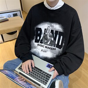 2023秋装新品 美式人像印花圆领情侣卫衣大码外套 H768 P48图片