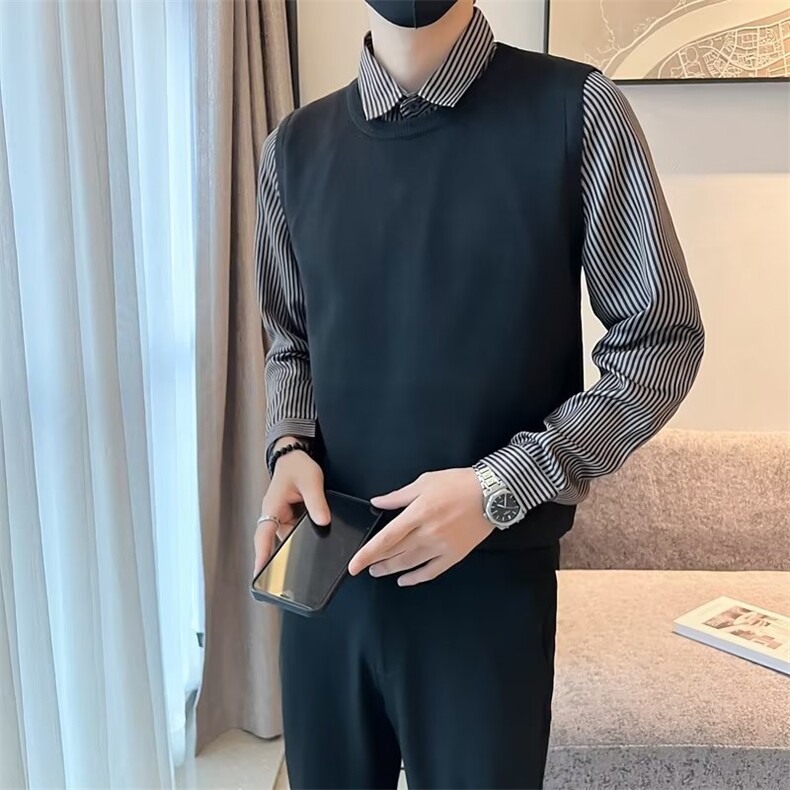 秋季男士长袖假两件POLO衬衫条纹薄款阳离子大码体恤衫Q336-P55,男装衬衫,星座1109-3