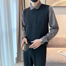 秋季男士长袖假两件POLO衬衫条纹薄款阳离子大码体恤衫Q336-P55，男装衬衫，星座1109-3