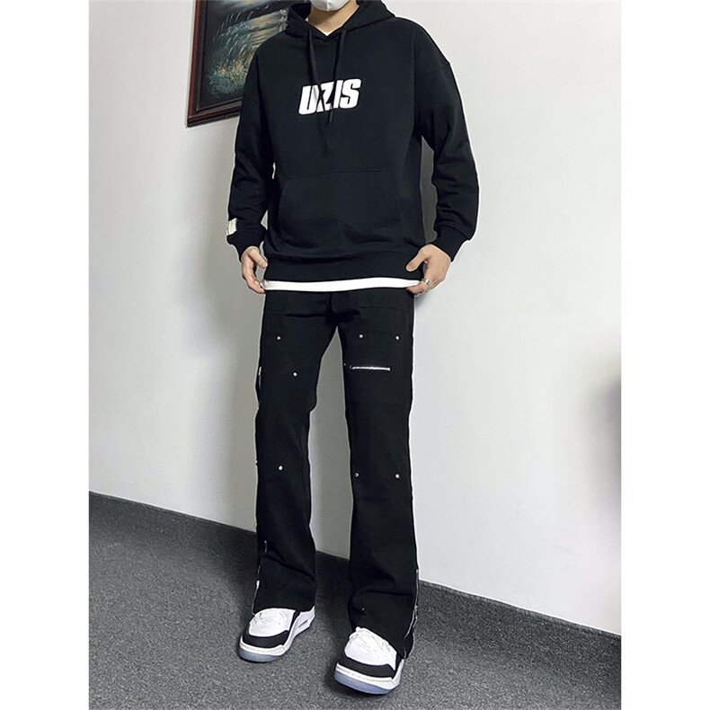 纯黑色拉链设计感牛仔裤秋冬款cleanfit显瘦微喇裤子KZA41-P65,男装牛仔裤,星座1007（原301D）